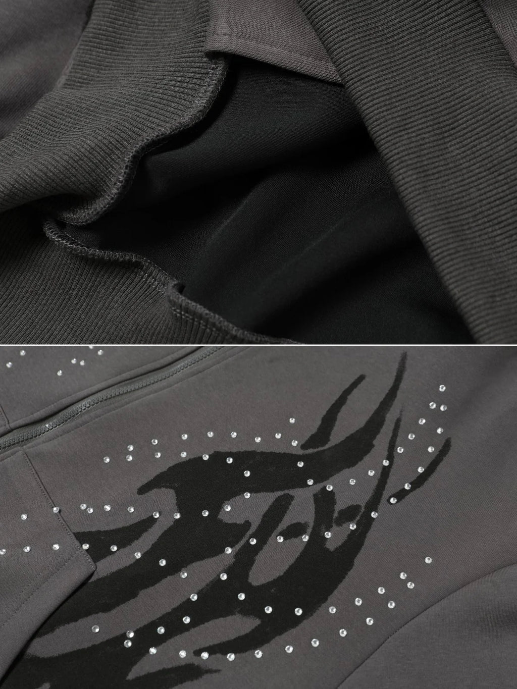 Flame Rhinestone Zip Hoodie