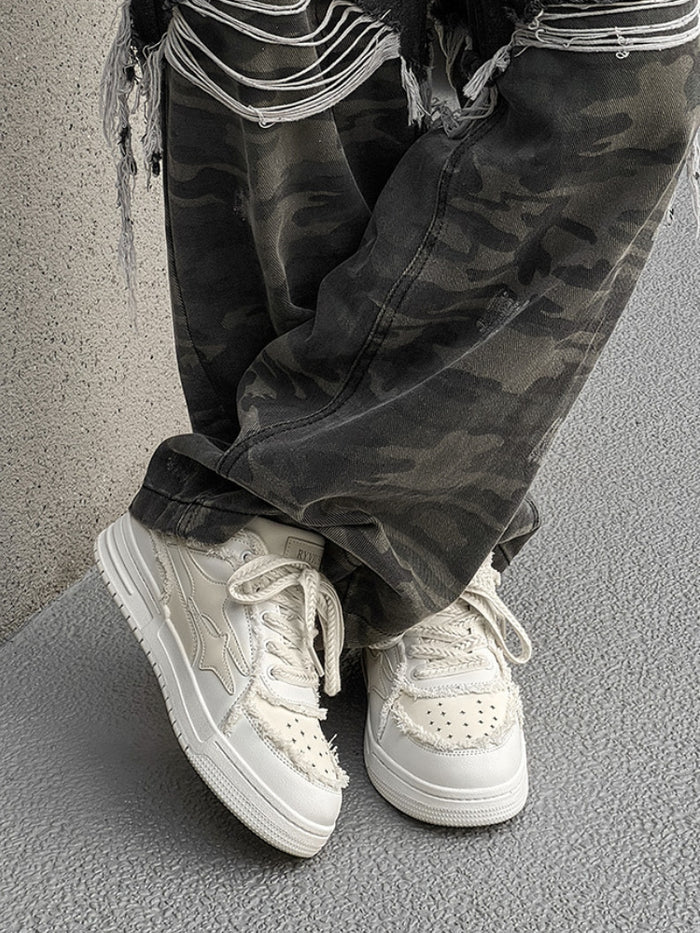 Frayed Star Low Sneaker — Cream