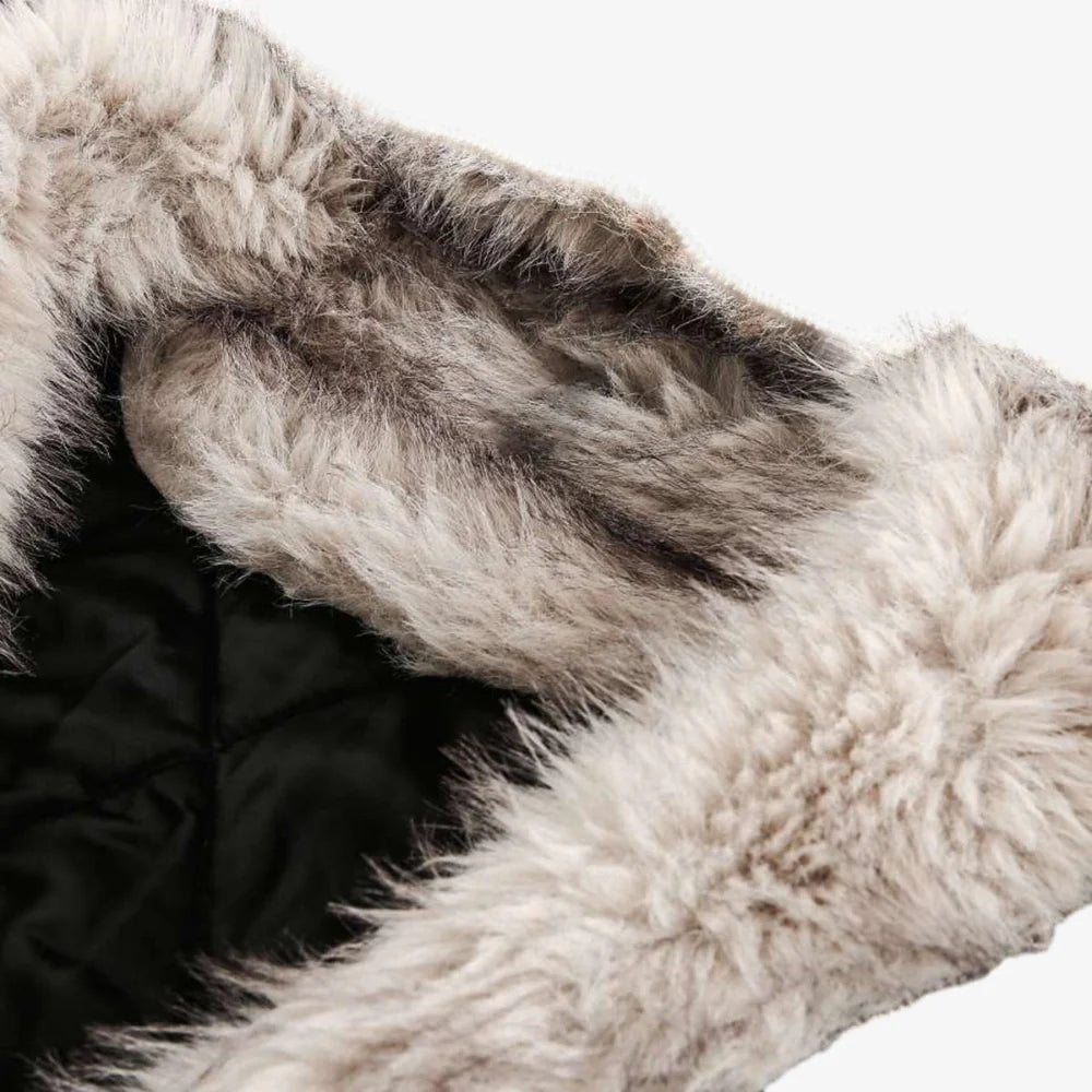 Washed Denim Fur-Lined Hood Bomber