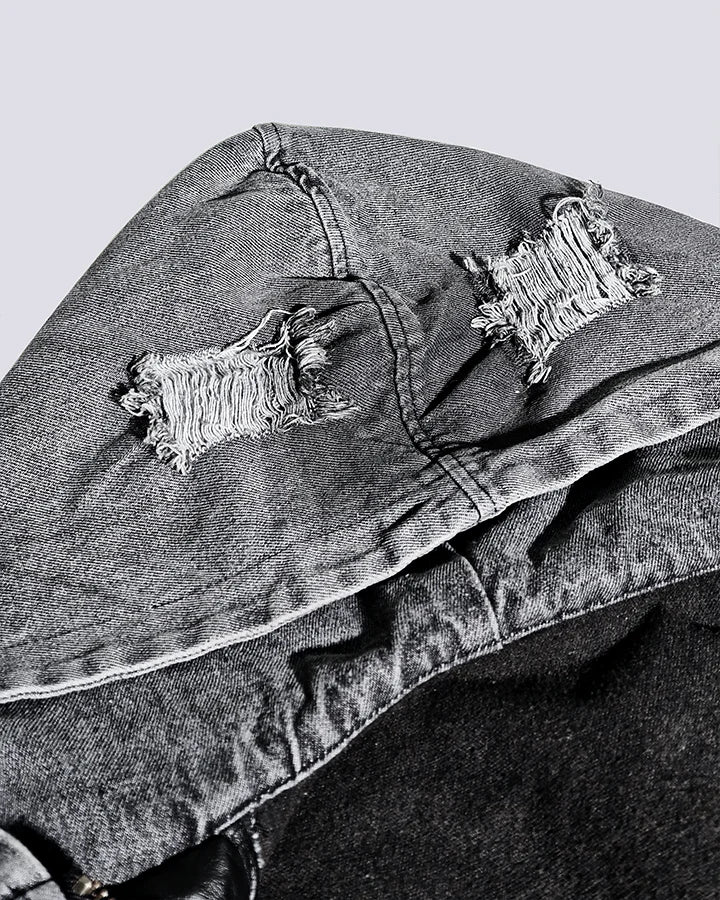 Distressed Denim x Leather Hybrid Jacket