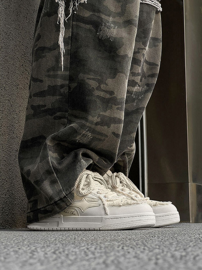 Frayed Star Low Sneaker — Cream