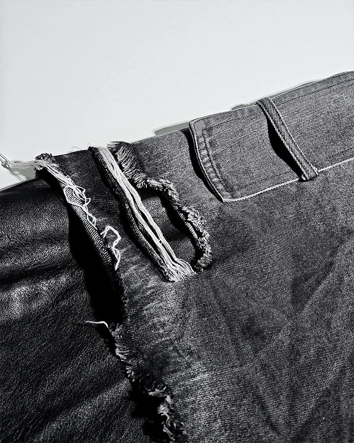 Distressed Denim x Leather Hybrid Jacket