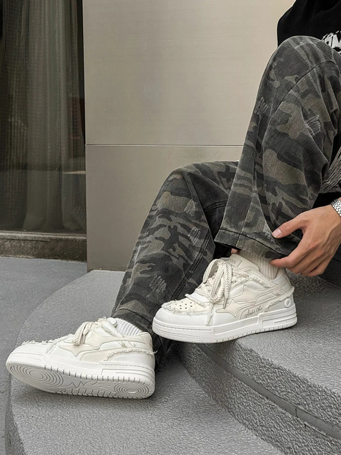 Frayed Star Low Sneaker — Cream