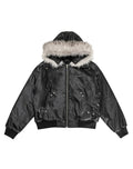 Faux Leather Fur Hood Bomber