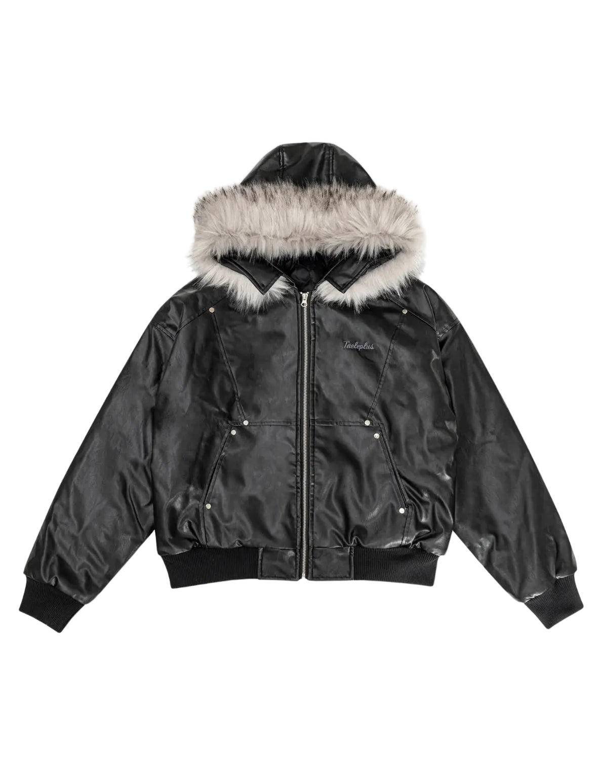 Faux Leather Fur Hood Bomber