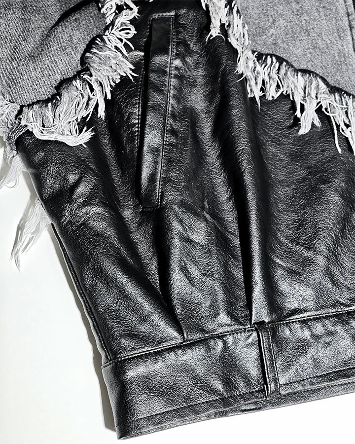 Distressed Denim x Leather Hybrid Jacket