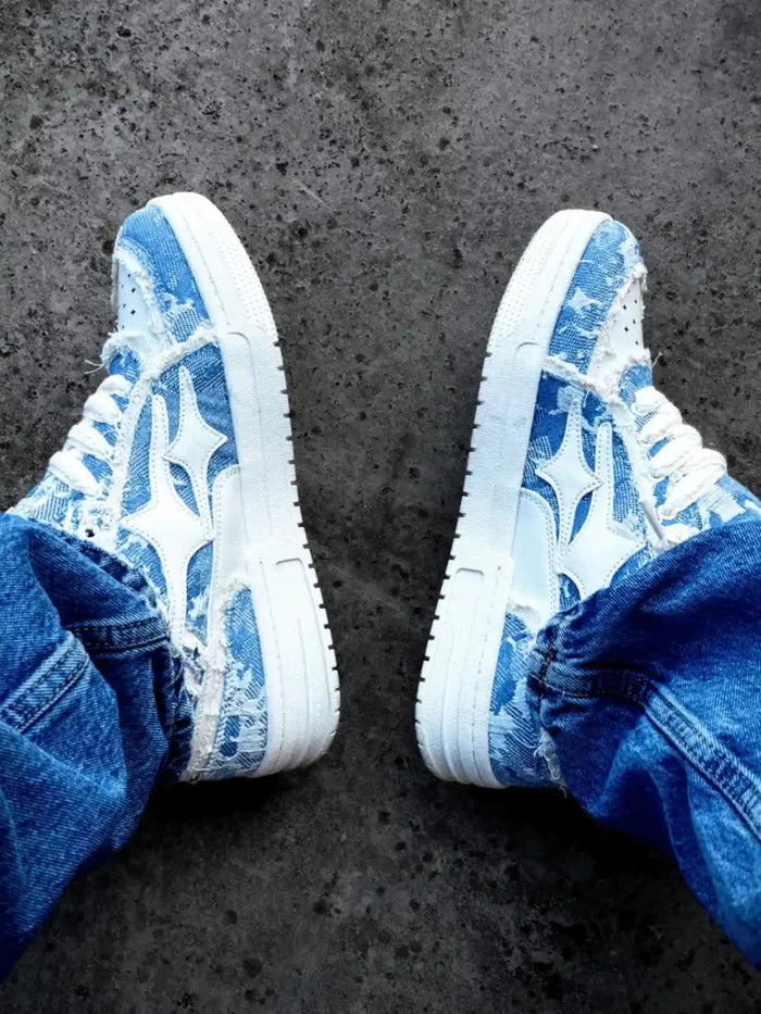 Frayed Star Low Sneaker — Denim Blue