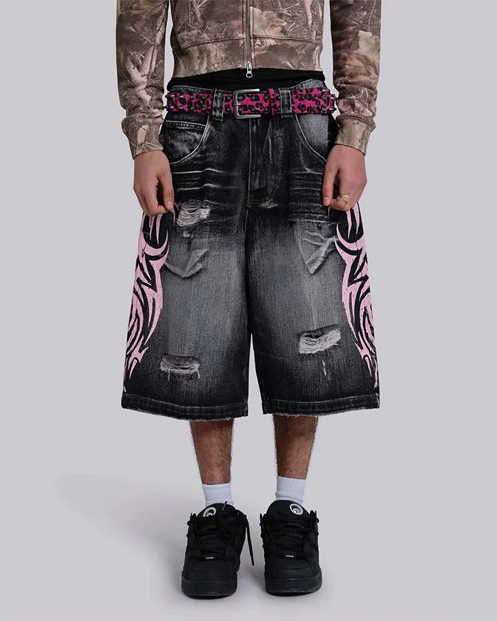 Tribal Embroidered Denim Shorts