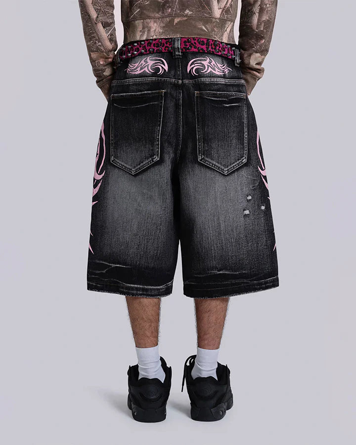 Tribal Embroidered Denim Shorts