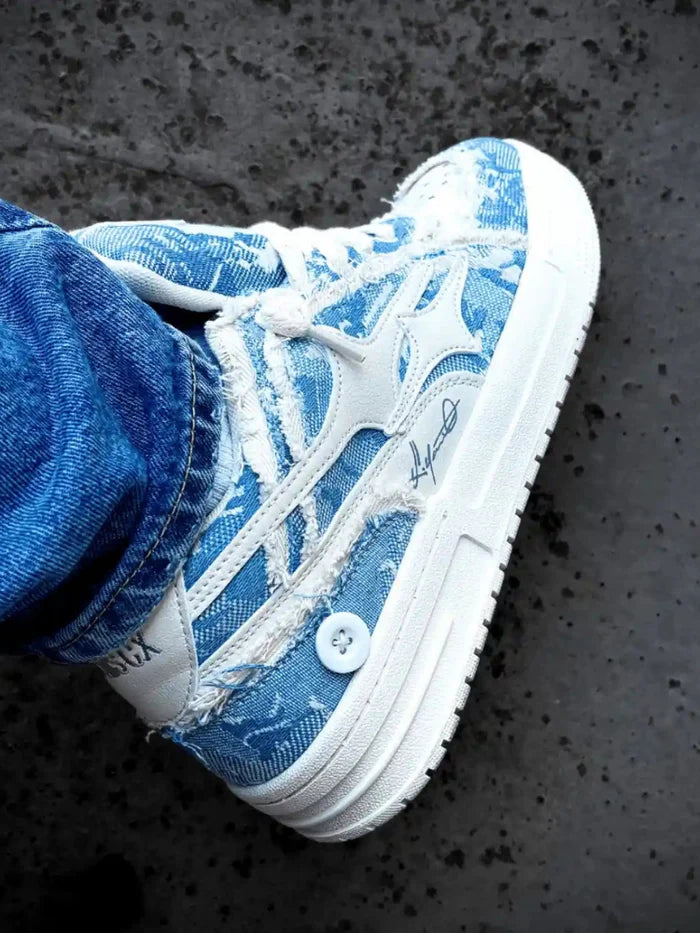 Frayed Star Low Sneaker — Denim Blue
