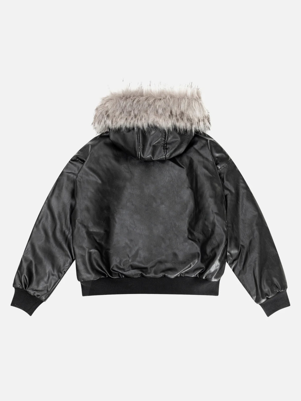 Faux Leather Fur Hood Bomber