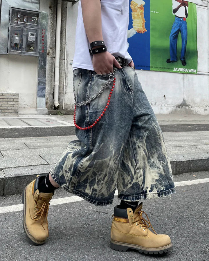 Flame Bleach Denim Shorts
