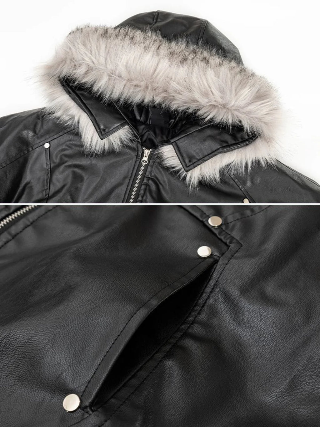 Faux Leather Fur Hood Bomber