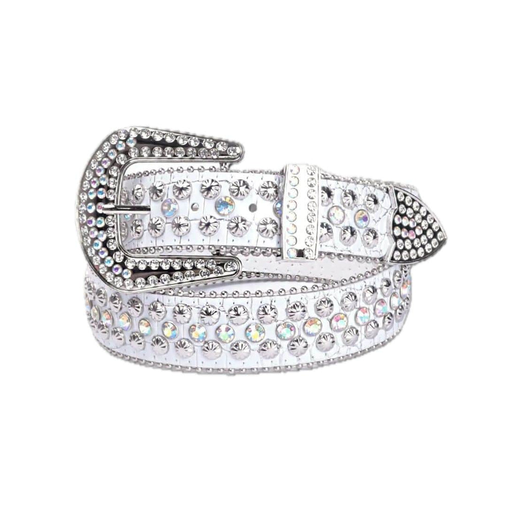 White Dazzle Rhinestone Belt — Silver