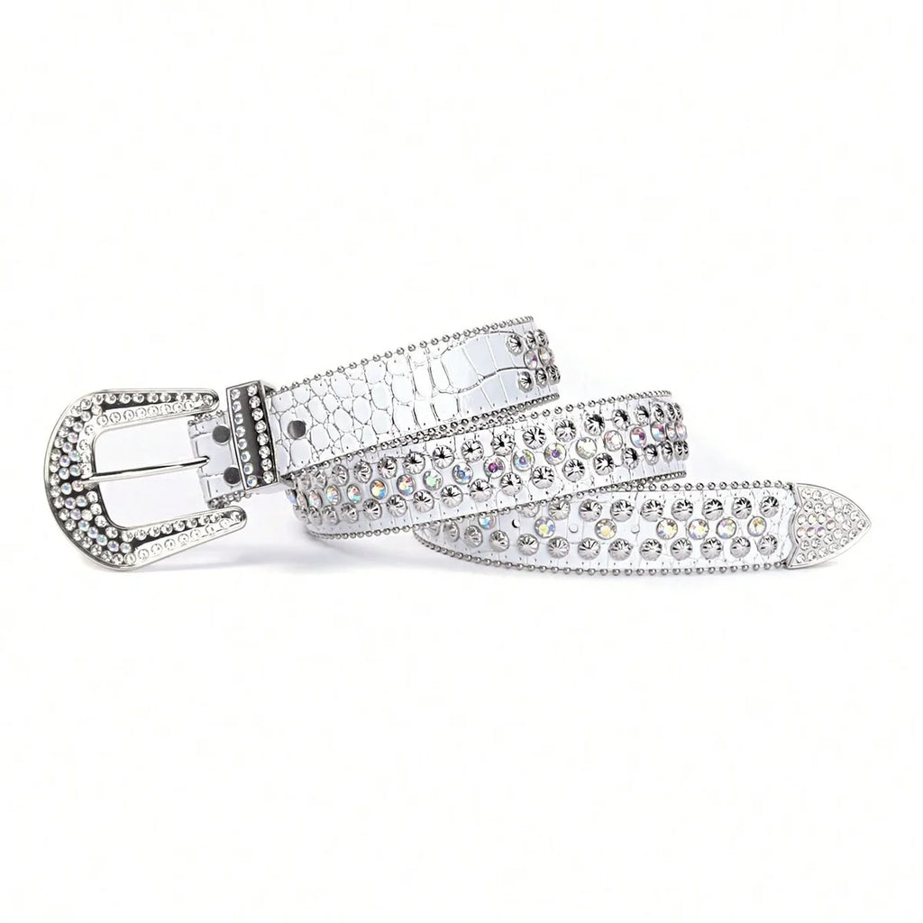 White Dazzle Rhinestone Belt — Silver