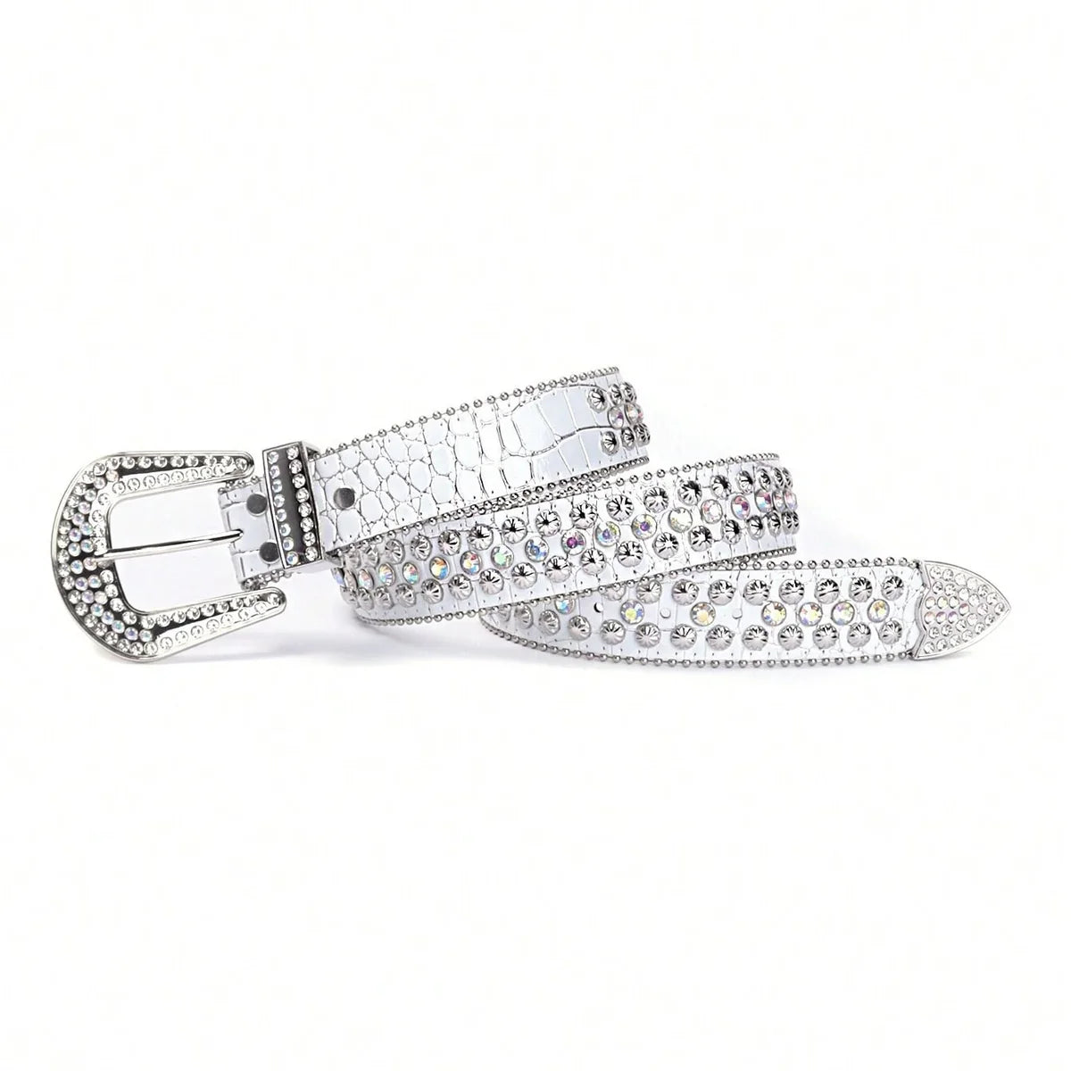 White Dazzle Rhinestone Belt — Silver