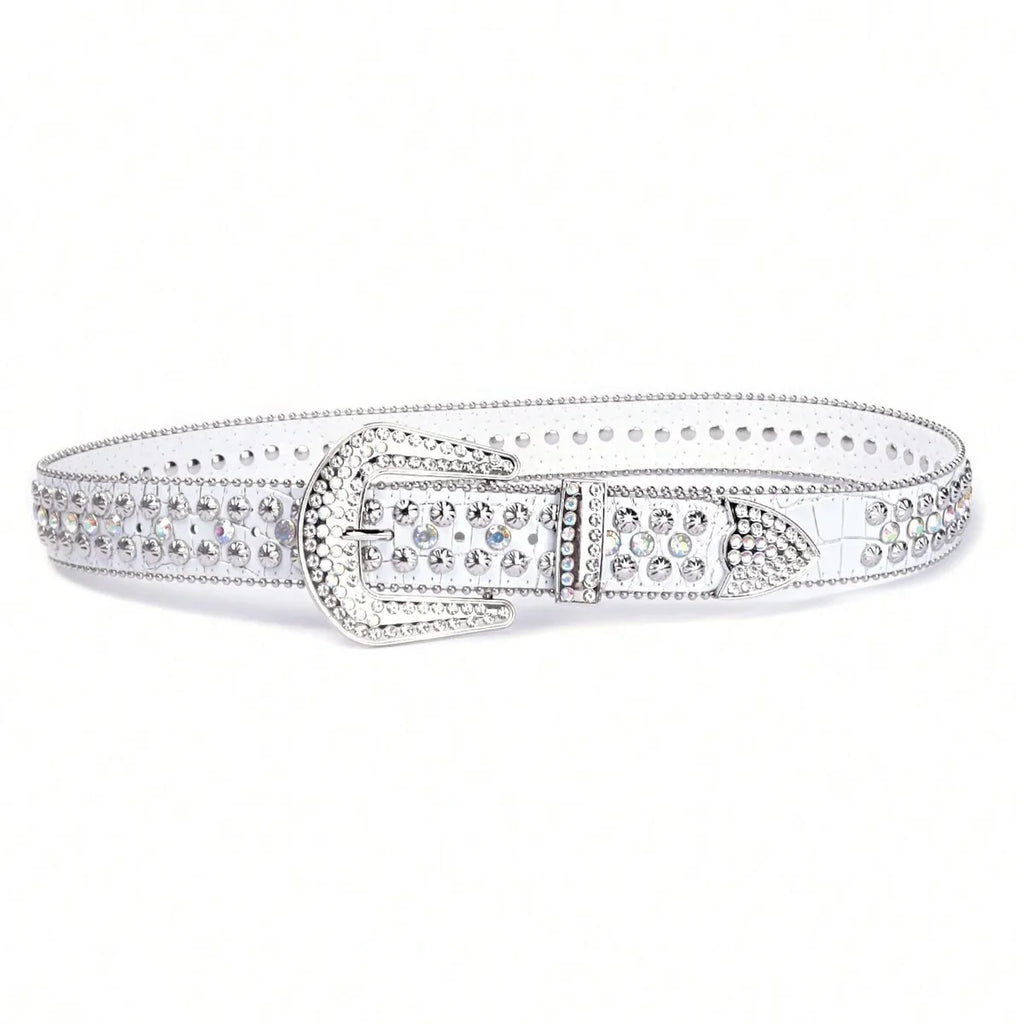 White Dazzle Rhinestone Belt — Silver