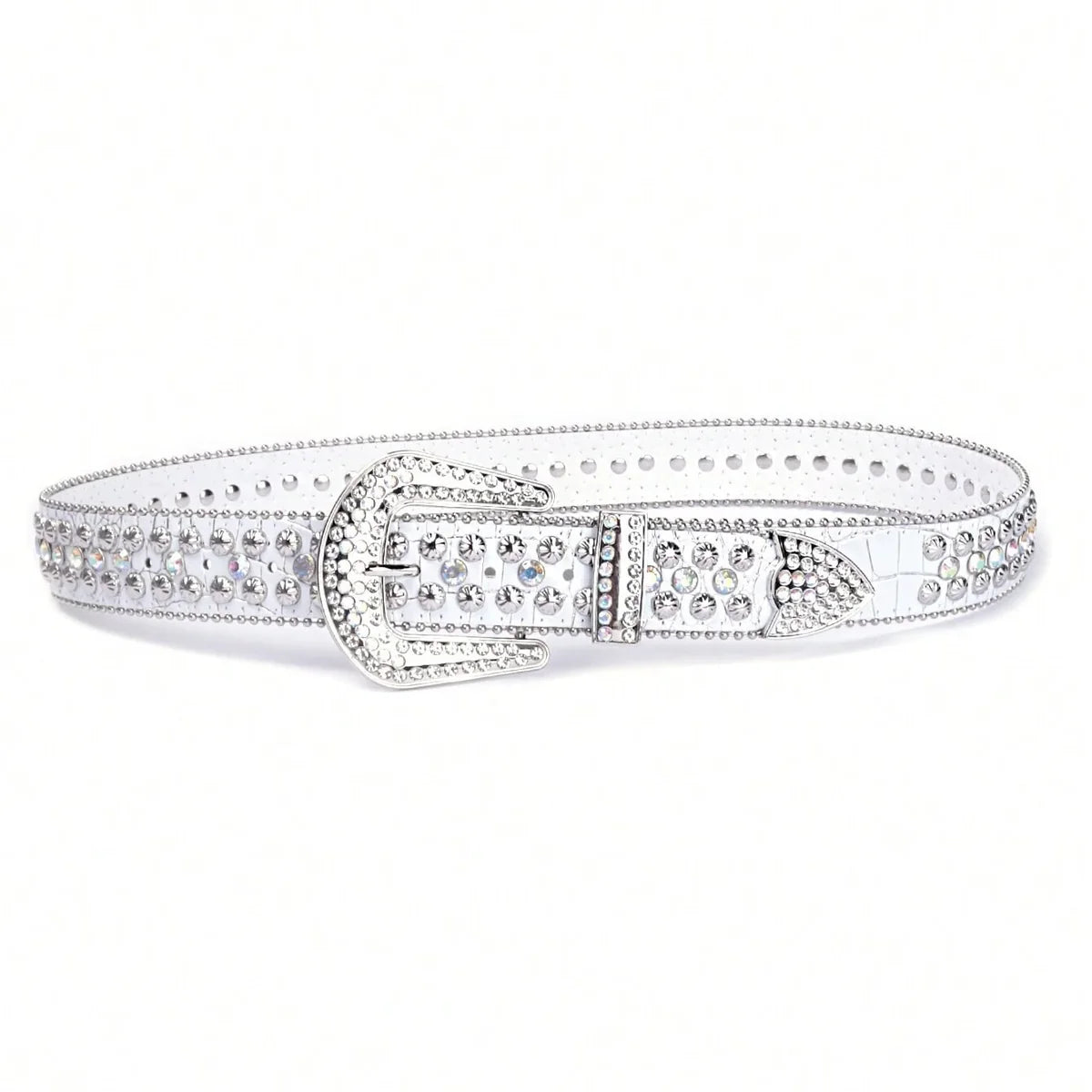 White Dazzle Rhinestone Belt — Silver