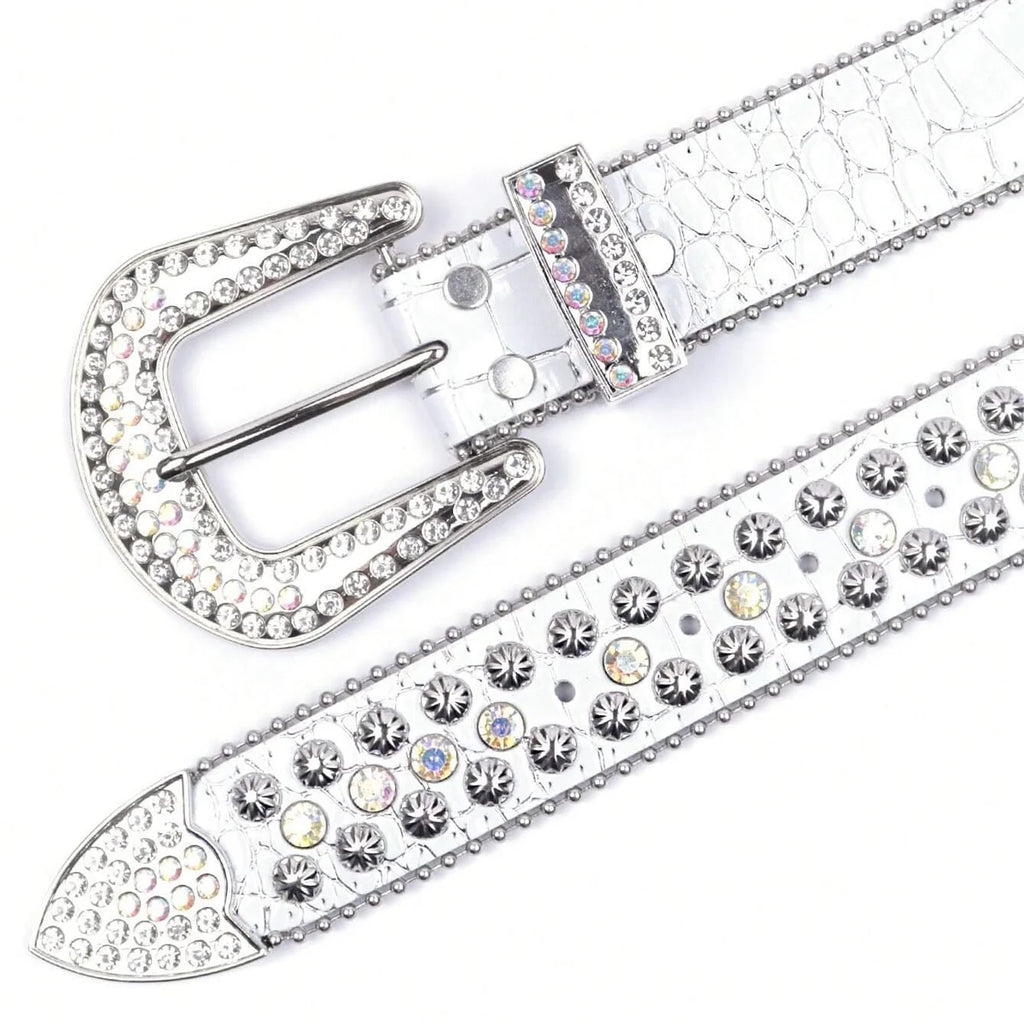 White Dazzle Rhinestone Belt — Silver