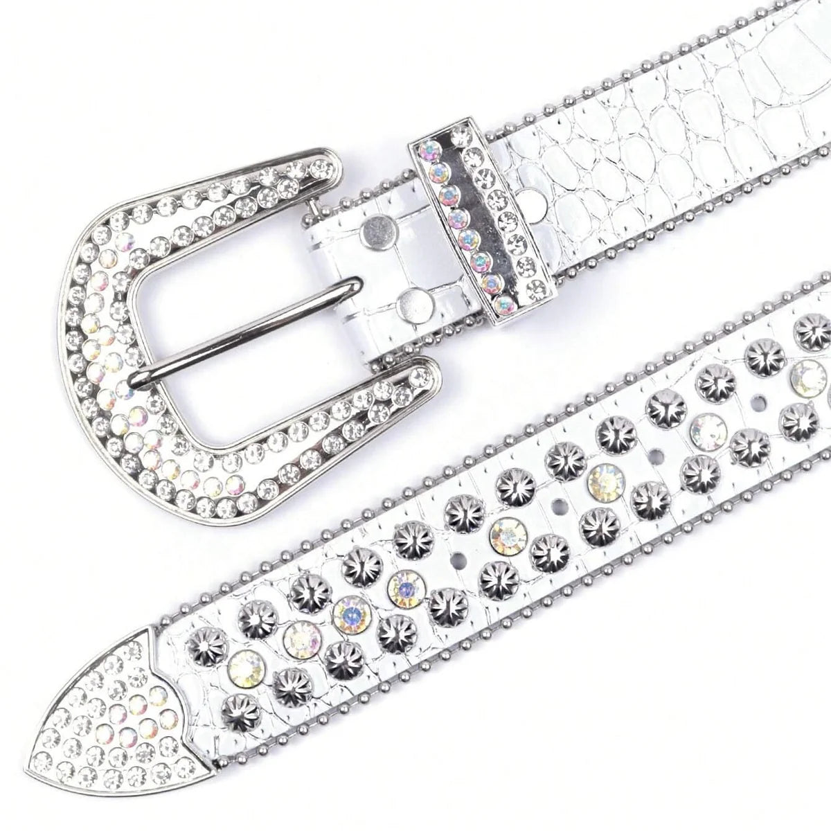 White Dazzle Rhinestone Belt — Silver
