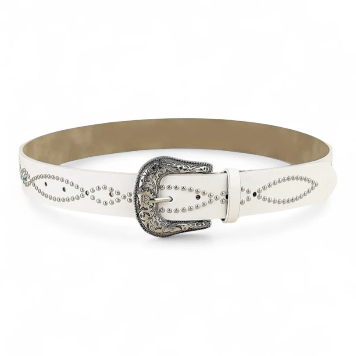 Silver Stud Western Belt — White