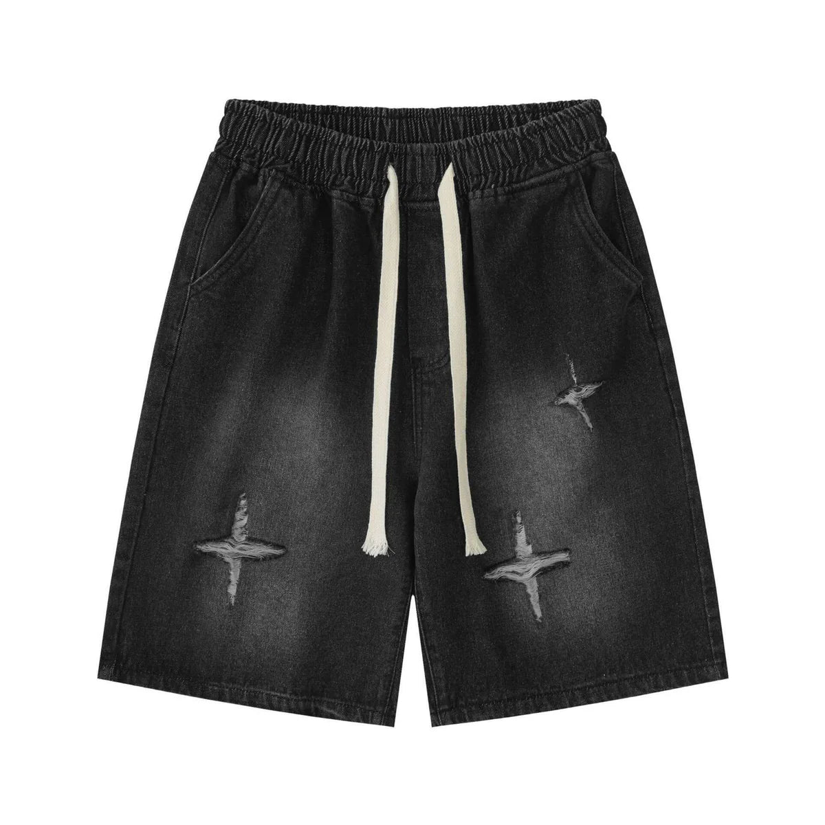 Infinity Cross Denim Shorts — Black Washed