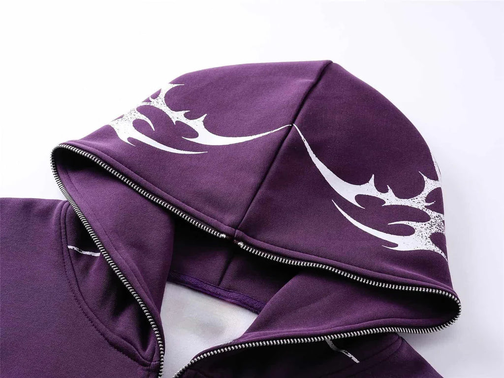 Demon Script Zip Hoodie — Purple