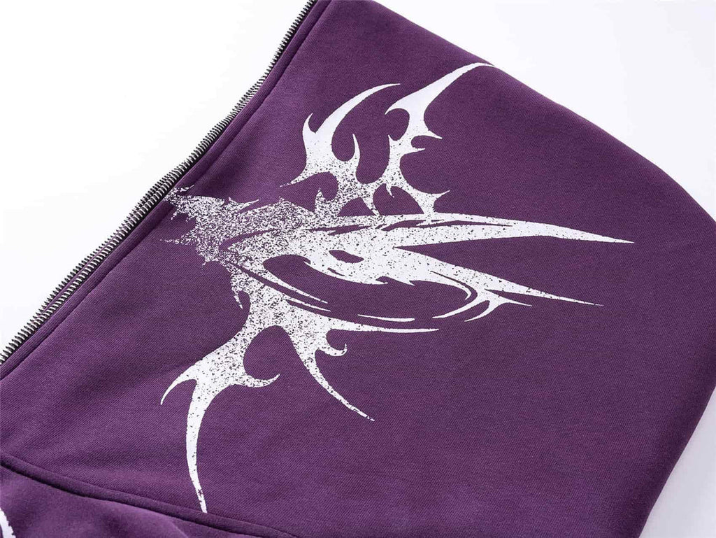 Demon Script Zip Hoodie — Purple