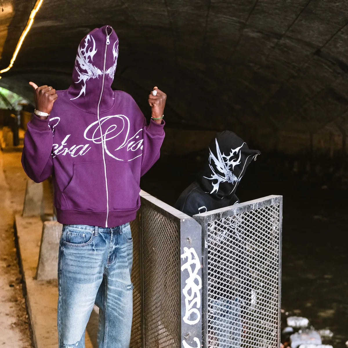 Demon Script Zip Hoodie — Purple