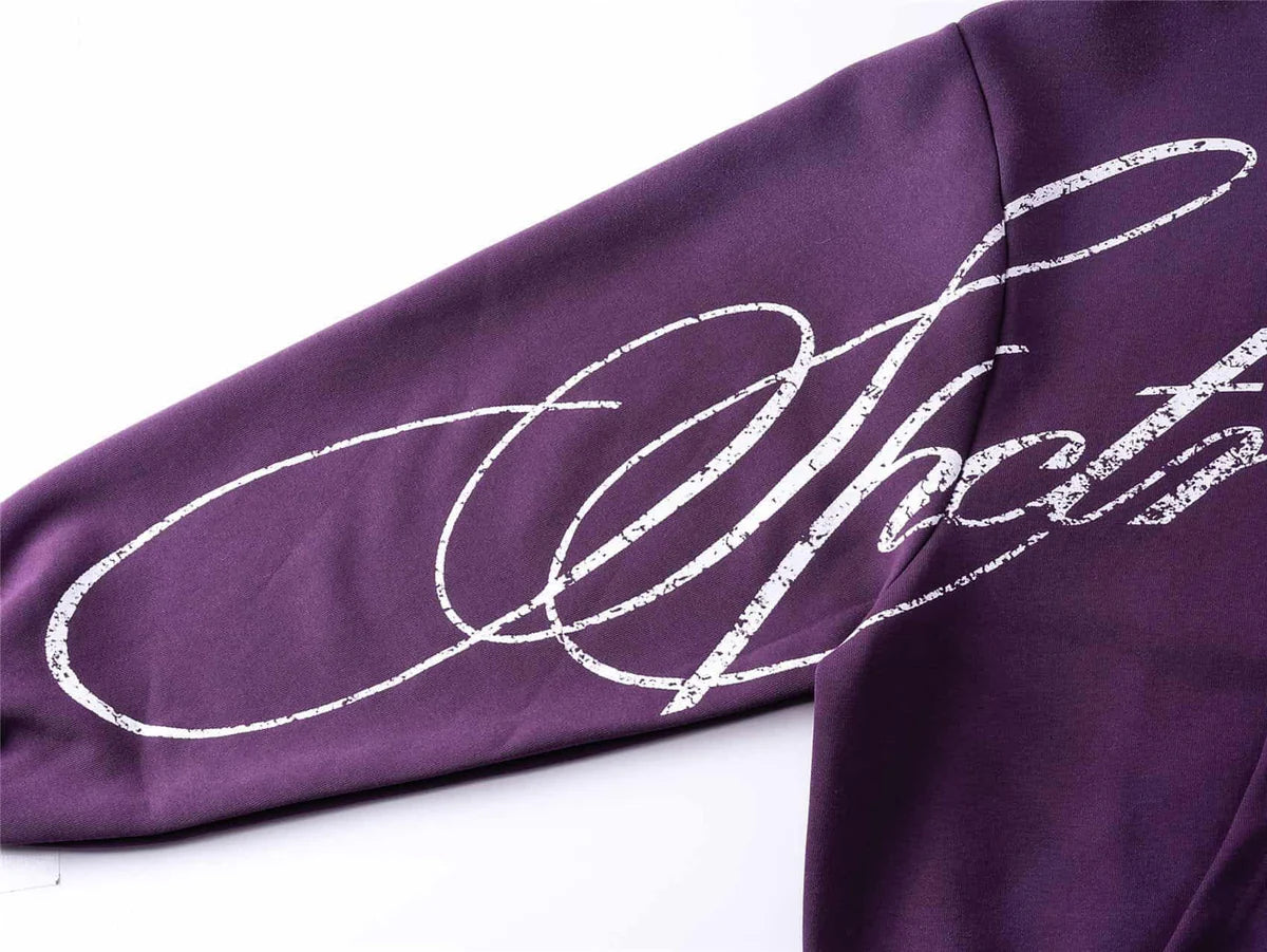 Demon Script Zip Hoodie — Purple
