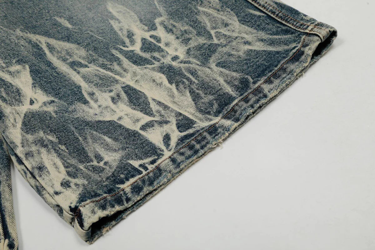 Flame Bleach Denim Shorts