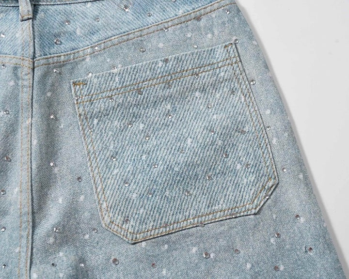 Crystal Denim Shorts — Ice Blue