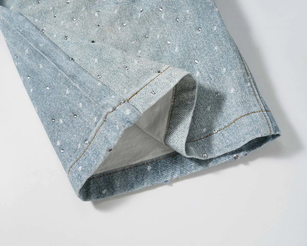 Crystal Denim Shorts — Ice Blue