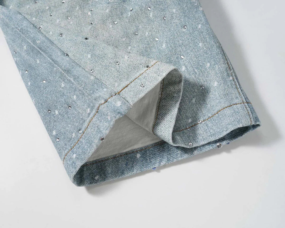Crystal Denim Shorts — Ice Blue