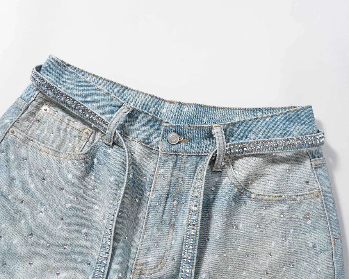 Crystal Denim Shorts — Ice Blue