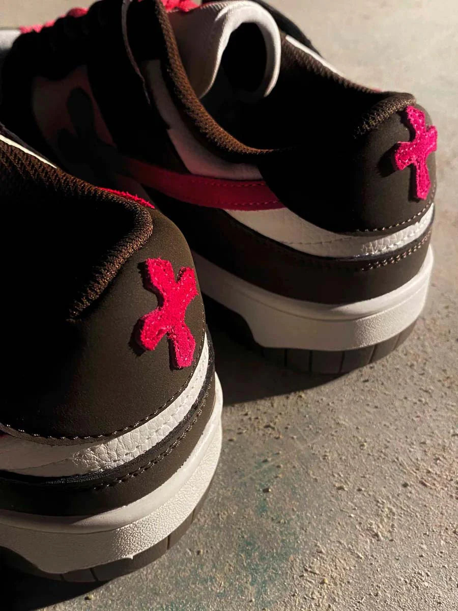 Pink Cross Sneakers — Brown/White