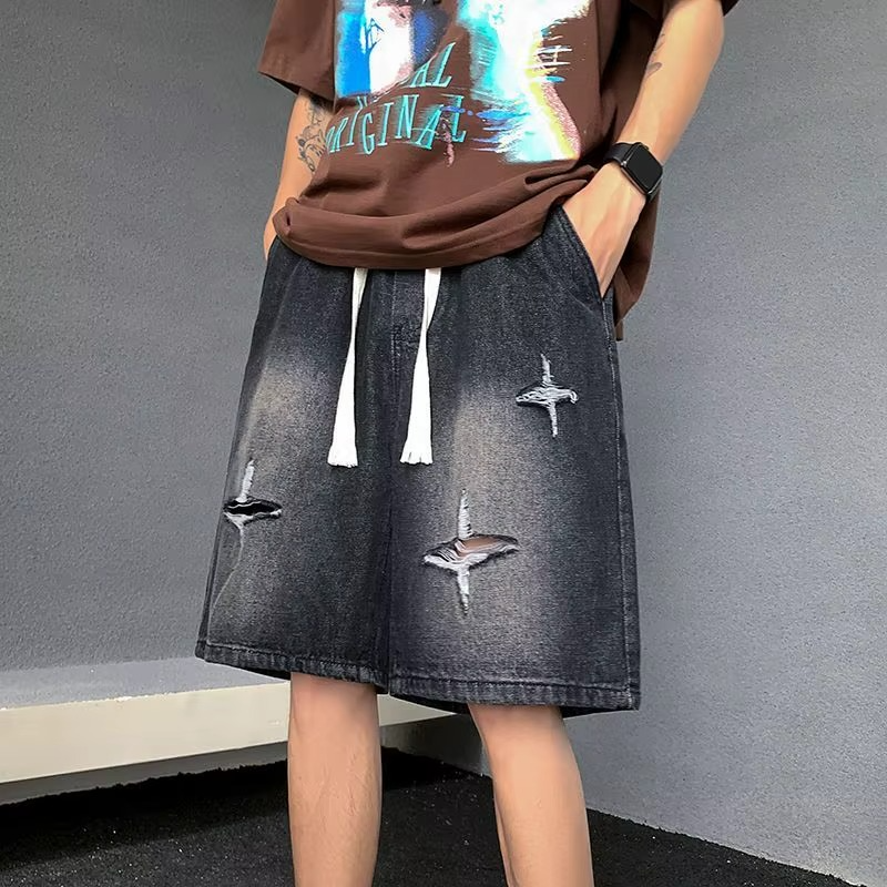 Infinity Cross Denim Shorts — Black Washed