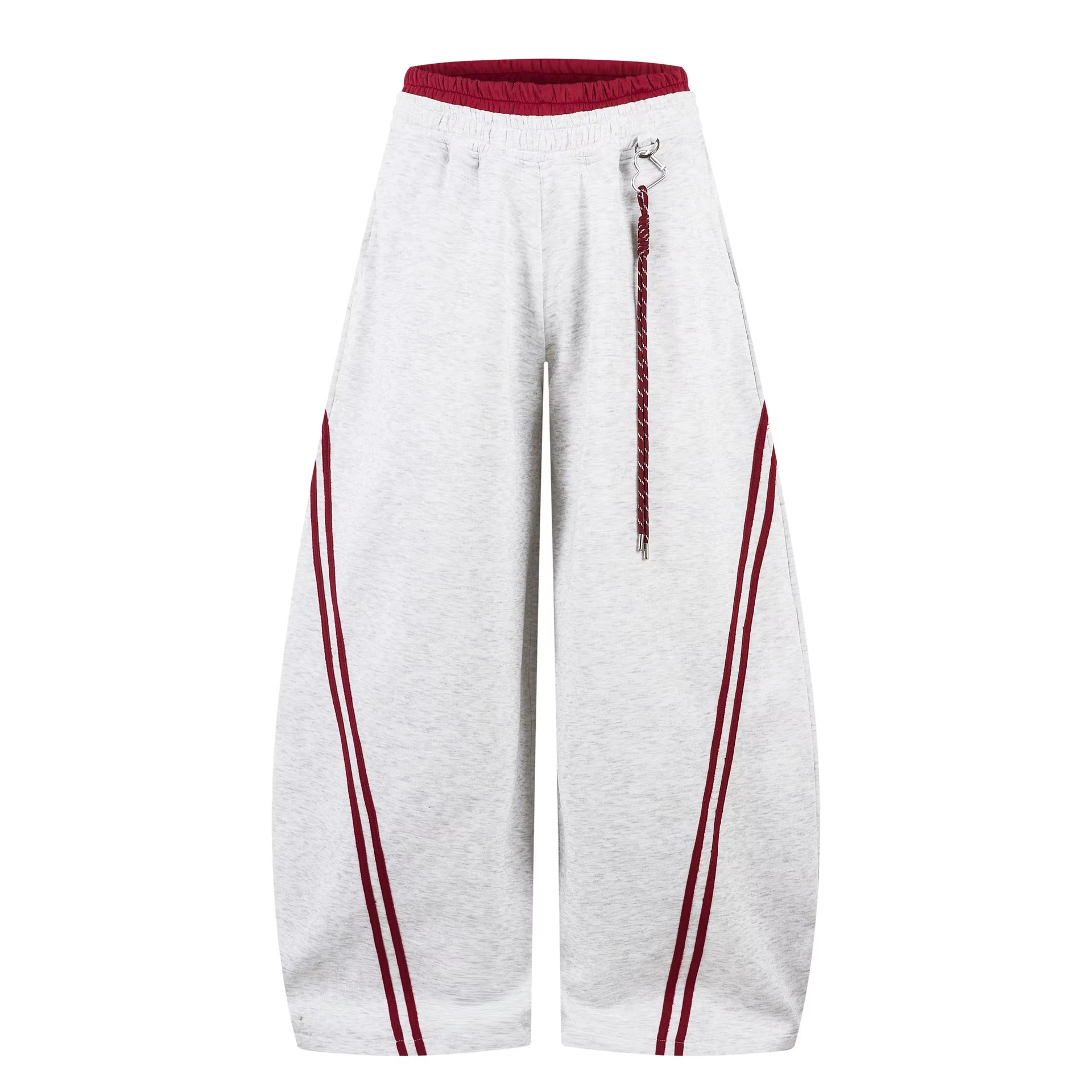 Double Stripe Balloon Sweatpants — Grey/Burgundy