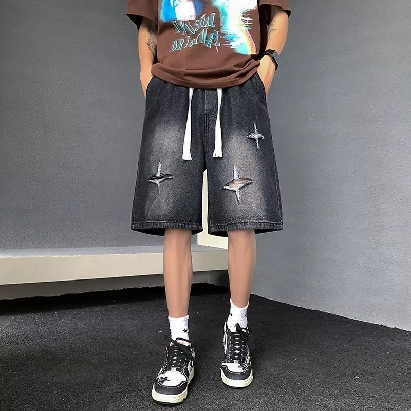 Infinity Cross Denim Shorts — Black Washed
