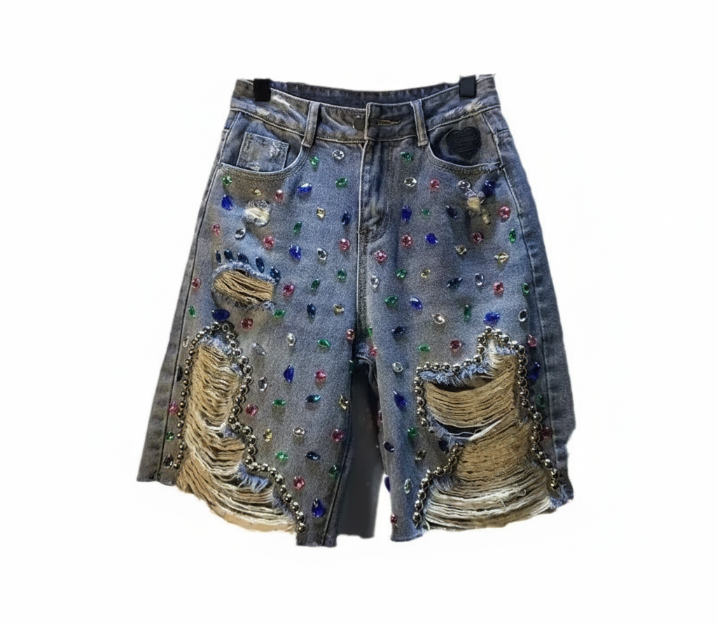 Crystal Rhinestone Denim Shorts
