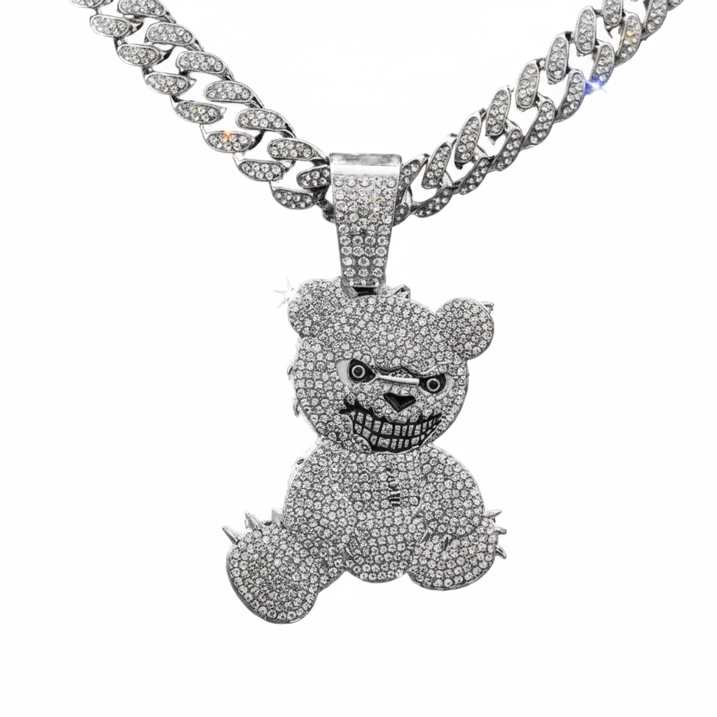 Iced Out Evil Bear Cuban Link Necklace