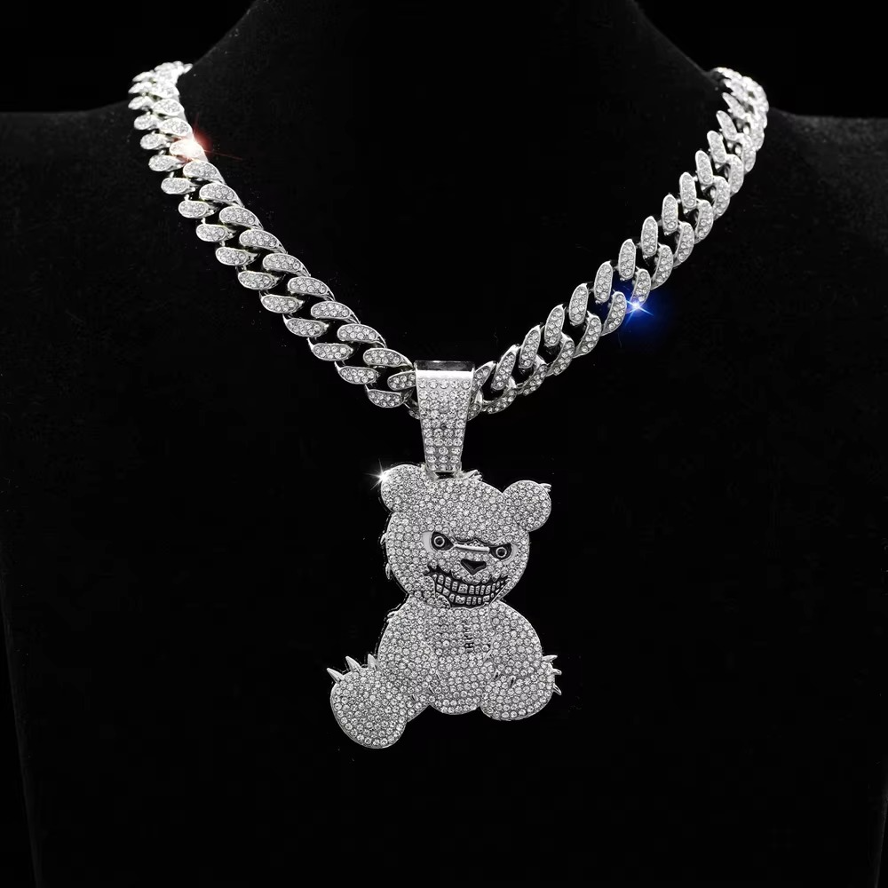 Iced Out Evil Bear Cuban Link Necklace