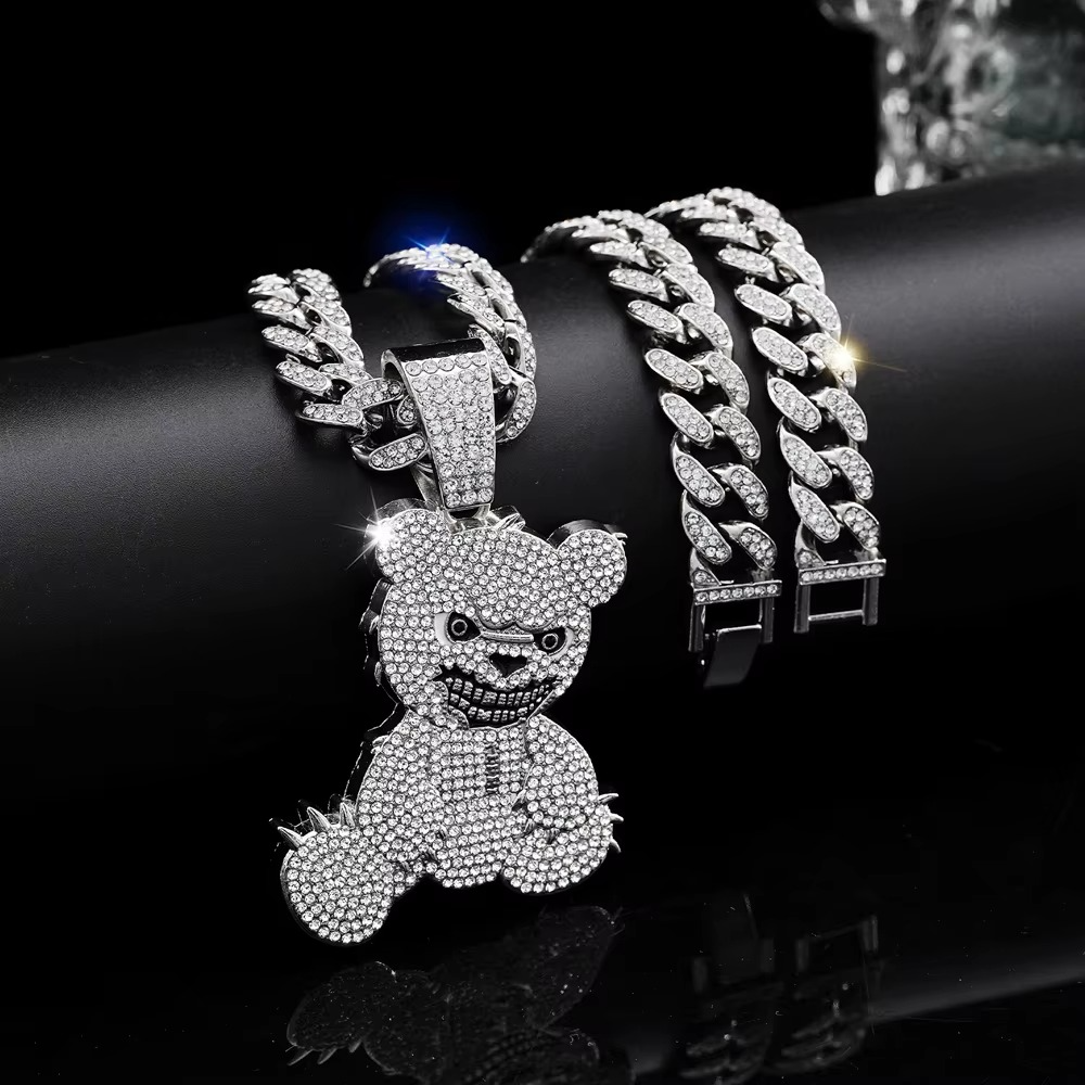 Iced Out Evil Bear Cuban Link Necklace