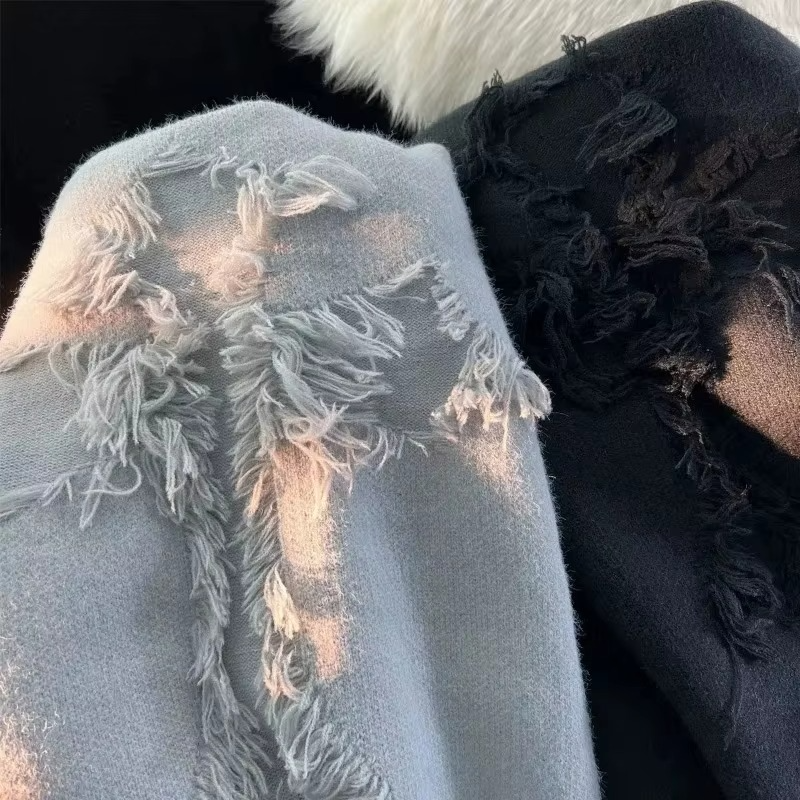 Distressed Fringe Knit Sweater