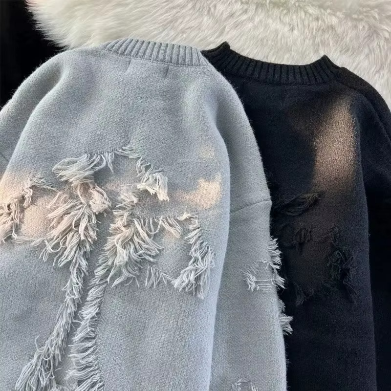 Distressed Fringe Knit Sweater