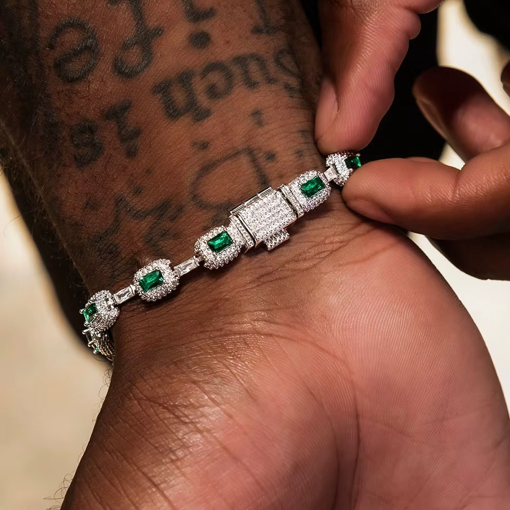 Emerald Pavé Silver Bracelet