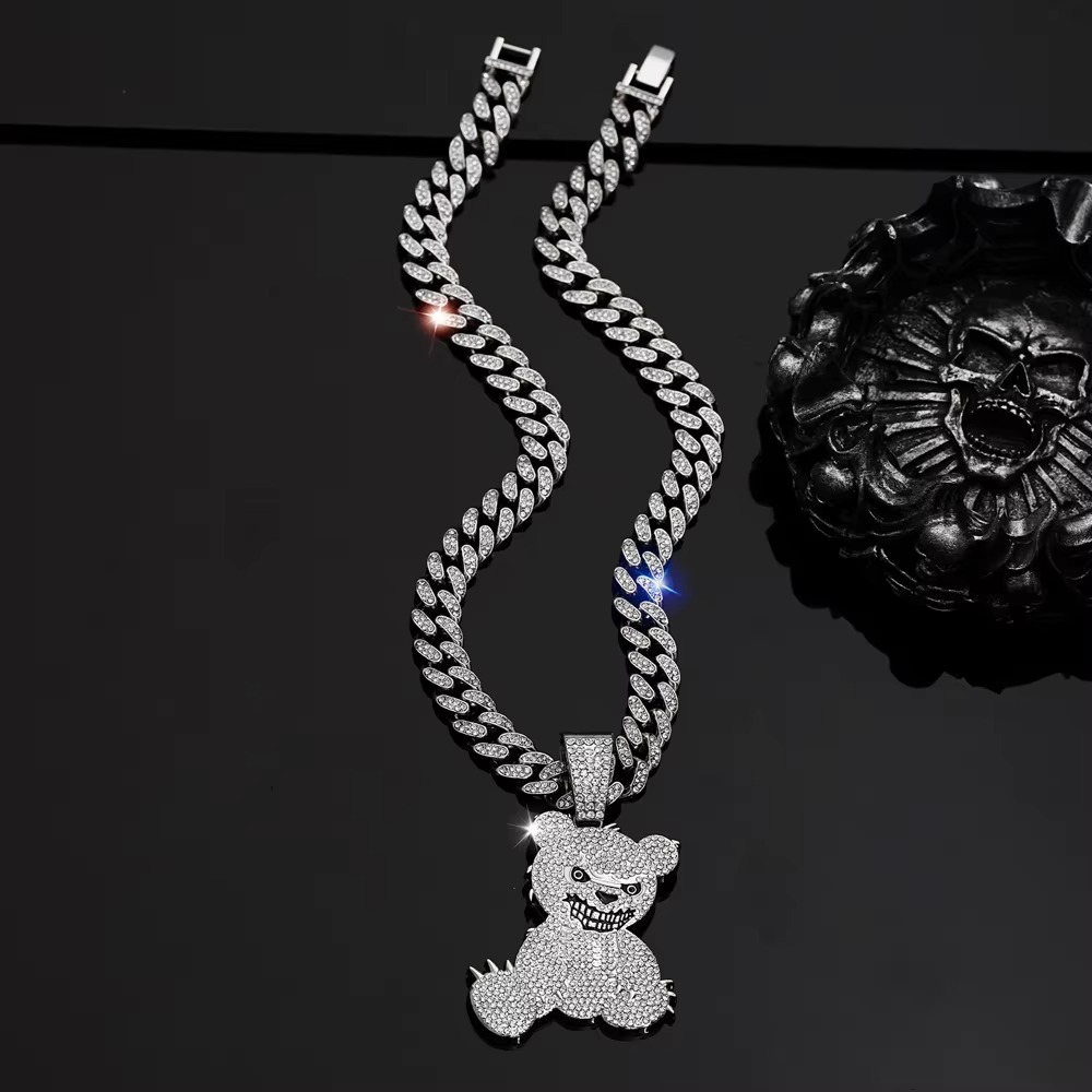 Iced Out Evil Bear Cuban Link Necklace