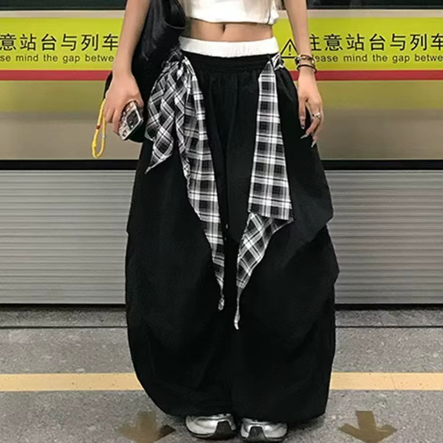 Plaid Sash Balloon Pants
