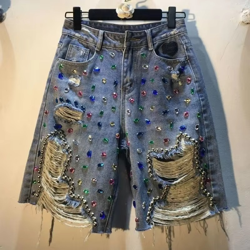 Crystal Rhinestone Denim Shorts