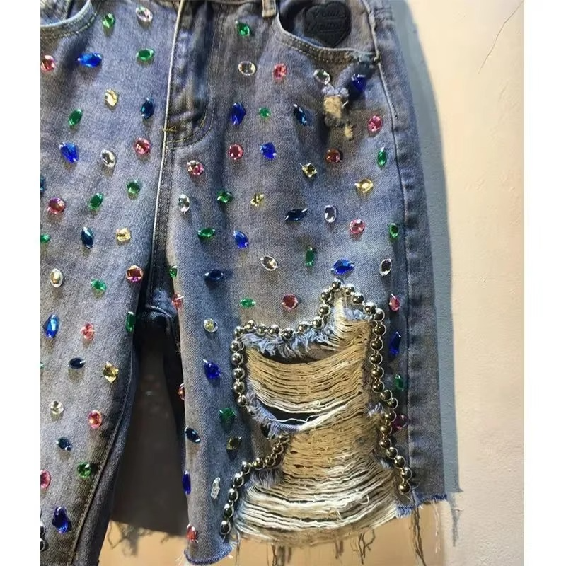 Crystal Rhinestone Denim Shorts